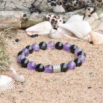 Pulsera de Agata Negra y Amatista