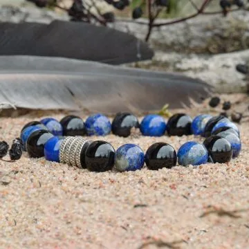 Pulsera de Ágata Negra y lapislázuli