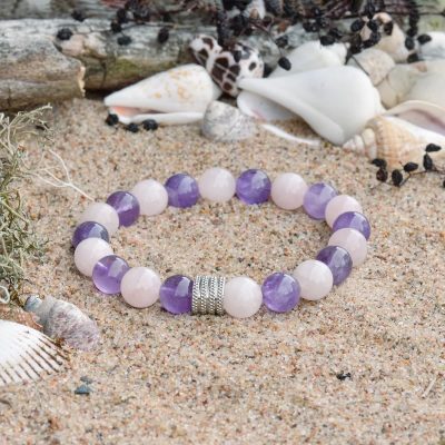 Pulsera de Amatista y Cuarzo Rosa