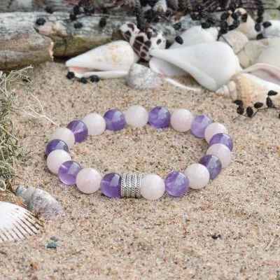 Pulsera de Amatista y Cuarzo Rosa
