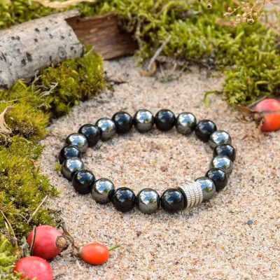 Pulsera de Obsidiana Negra y Hematites