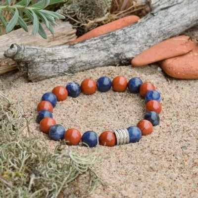 Pulsera de Sodalita y Jaspe Rojo