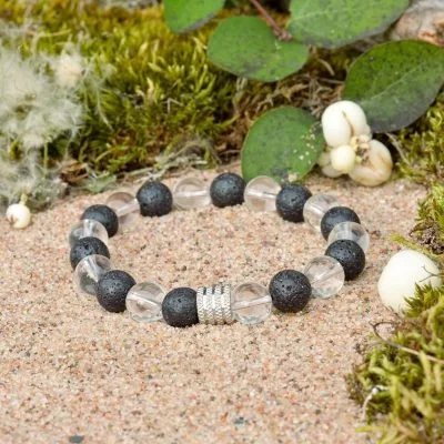 Pulsera de Lava y Cuarzo Cristal de Roca