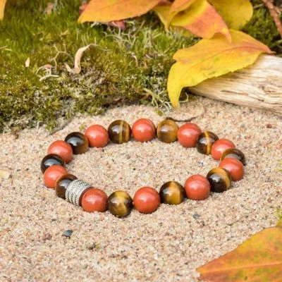 Pulsera de Ojo de Tigre y Jaspe Rojo
