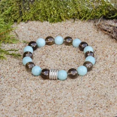 Pulsera de Amazonita y Cuarzo Ahumado