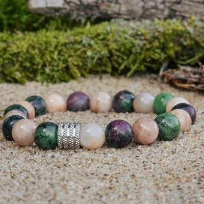 Pulsera de Aniolita (Zoesita) y Feldespato