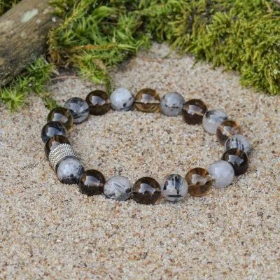 Pulsera de Cuarzo Ahumado y Cuarzo Turmalinado