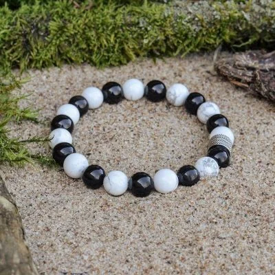 Pulsera de Obsidiana Negra y Howlita
