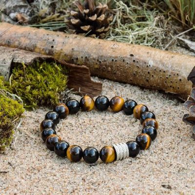 Pulsera de Obsidiana Negra y Ojo de Tigre