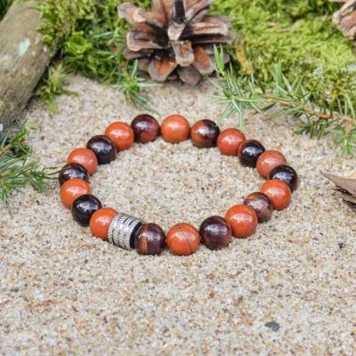 Pulsera de Jaspe Rojo y Hierro de Tigre