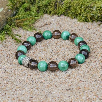 Pulsera de Malaquita y Cuarzo Ahumado