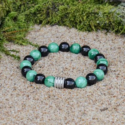 Pulsera de Malaquita y Turmalina Negra (Schorl)