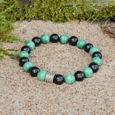 Pulsera de Malaquita y Obsidiana Negra