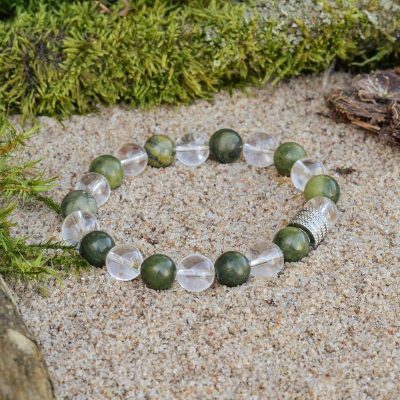 Pulsera de Nefrita (Jadeíta) y Cuarzo Cristal de Roca