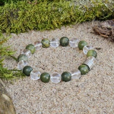 Pulsera de Nefrita (Jadeíta) y Cuarzo Cristal de Roca