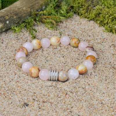 Pulsera de Ágata de Encaje y Cuarzo Rosa