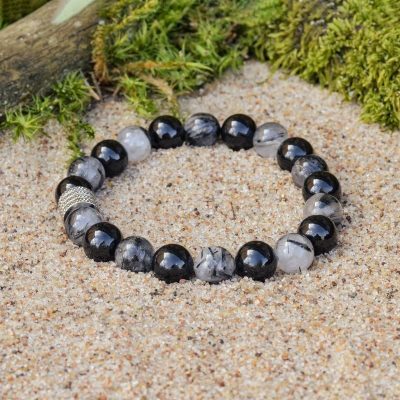 Turmalininio Kvarco ir Juodo Turmalino (Šerlo) Apyrankė