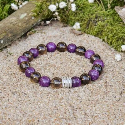 Pulsera de Sugilita y Cuarzo Ahumado